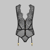 Toucheart Erotic Bodysuit Lace See-through Jumpsuit Sexy Garter Stockings Set Hollow Mesh Sexy Elegant Hot Underwear for Women