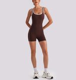 Sexy Sleeveless Backless Scrunch Yoga Jumpsuit Women Color-block U Neck Slim Sports One Piece Suits Tight Fitness Gym Overalls