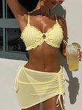 With Mesh Skirt Wrinkled Halter Ruffled Bikini Women Swimwear Female Swimsuit Three-piece Bikini Set Bathing Suit Swim Beachwear