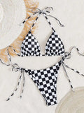 Sexy Pink Plaid Micro Bikini 2026 Women Halter Push Up Bra Tie Side Thong Swimsuit Brazilian Beach Bathing Suit Swimwear Biquini