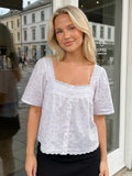 Women's Retro Casual Babydoll Blouse Summer Loose Fit Tops Lace Trim Short Sleeve Square Neck Button Up Shirts