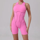Yoga Jumpsuit Summer Short Sleeveless Sports Wear Gym Fitness Sports Bodysuit Women Dance Running Workout Clothes Yoga Jumpsuit