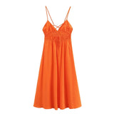 Foridol Orange Backless Tie Up Sexy Summer Women Dress V Neck A-line Beach Slip Dress 2025 Spaghetti Strap Party Midi Vestidos