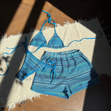 Striped Halter High Cut With Shorts Bikini Three-pieces Bikini set Female Swimsuit Bathing Suit Women Swimwear Bather Swim V6326