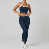 Double Layered Contrasting Yoga Sets Women Shock-absorbing Sports Bra Gym Workout Clothes Outwear High Waist Pants Fitness Suits