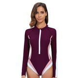 Long Sleeved Sun Protection One-piece Sports Swimsuit for Women High Elasticity Slim Zipper Sports Bikini Monokini Surfing Suit