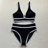 S - XL Sexy V Neck Printed High Waist Bikini Female Swimsuit Women Swimwear Two-pieces Bikini Set Bather Bathing Suit Swim V6997
