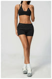 Breathable Striped Patchwork Yoga Clothing Women Fake Two-piece Sports Bra Folding High Waist Shorts Gym Running Fitness Suit