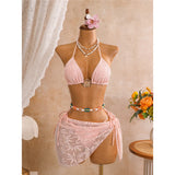 New Leaves Printed Halter Bikini Suit Female Swimsuit Women Swimwear Bather Bathing Suit Swim Three-Pieces Bikini Set