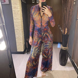 XS - XXL Printed Long Sleeve With Pants Women Swimwear One Piece Swimsuit Female Zipper Padded Bather Bathing Suit Swim V7094