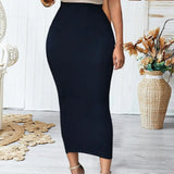 Women Skirt Solid Color Elastic Bodycon High Waist Mid-calf Length Sheath Skirt No Constraint Match Top Comfortable Dating Skirt