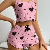 2 Pieces Pajama Set Shorts Women Homewear Print Underwear Pijamas Sexy Lingerie Camisoles Tanks Nighty Sleepwear