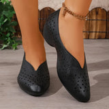 2026 New Women's Vintage Pointed-Toe Pumps - Low Cut Perforated Chunky Heel shoes, Slip-On Casual Shoes for Summer Daily Wear
