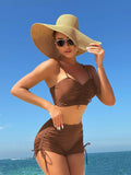 Wrinkled Knotted Shorts High Waist Bikini Female Swimsuit Women Swimwear Two-pieces Bikini Set Tankini Bathing Suit Swim Beach