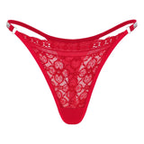 New Women Lace Trim Thong Panties Silver Ribbon Panel Low Rise Sexy G-string Breathable Stretch Skin Friendly Intimate Underwear