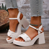 2026Sandals Comfort Shoes for Women Buckle Strap Suit Female Beige High Heels Square Toe Large Size New Fashion Black High-heel