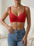 French Women's Lace Trim Push Up Bra Sexy Mesh Underwire Underwear Comfy Thin Padding Floral Lace Lingerie Bra