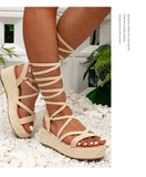 2024 Big Size 43 Women's Comfy Walking Wedge Espadrilles Sandals Summer Leisure Round Toe Platform Ankle Strap Shoes