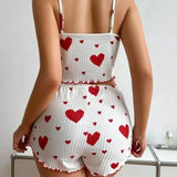 Hot Selling Womens Pajamas Set Sleepwear Short Tank Tops And Shorts White Ventilate Soft Casual Red Love Printing Sleepwear