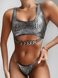 High Cut Metal Chains Bikini Women Swimsuit Female Swimwear Two Pieces Bikini Set Snake Skin Bather Bathing Suit Swim Beach Wear