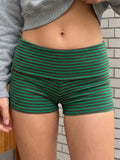 Women's Fold Over Mini Shorts Summer Fashionable Causal High Waist Bodycon Skinny Shorts Striped/Solid Color Short Pants