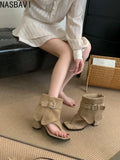 New Design Clip Toe Ankle Boot Sandals Women Fashion Suede Comfort Square Heels Hollow Out Buckle Strap Gladiator Rome Sandals