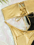 sexy gold giltter bandage bandeau bikinis sets two pieces 2024 women thong swimsuit female bathing suit swimwear biquini