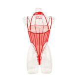 Toucheart Erotic Bodysuit Net Clothes Halter Lace See-through Skinny Backless Sissy Premium HotSeductive Women Coquette Bodysuit