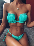 12 Colors Sexy Bikini Bandeau Women Pleated Hollow Swimsuit Swimwear Female Mini Thong Bikinis Set Bathing Suit Bikini Brasileno
