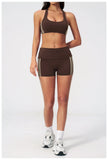 Tight Color Contrast Yoga Suit 2 Pieces Women V Neck Sports Bra Pleate High Waist Shorts Gym Running Fitness Suits Tracksuit