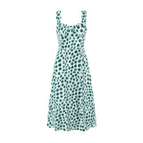 French Style Low-cut Polka Dot Print Camisole Dress For Women Sexy Side Slit Waist-cinching Mid-length Beach Dress Charming WYLB
