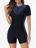2026 Zipper Short Sleeve Slim Swimsuit Women One Piece Padded Swimwear Female Bather Bathing Swimming Swim Surf Suit Beachwear