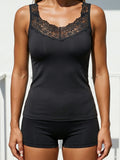 Summer Women's Lace Neckline Seamless Tank Top Slim Fit Soft Stretchy Camisole Basic Sleeveless Layering Vest Underwear