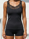 Summer Women's Lace Neckline Seamless Tank Top Slim Fit Soft Stretchy Camisole Basic Sleeveless Layering Vest Underwear
