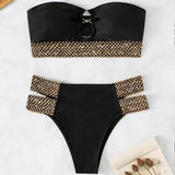 2Pcs/Set Women Bikini Set Ring Connection Off Shoulder Bathing Suit Elastic Waistband Backless High Cut Lady Beach Bikini Suit