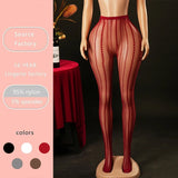 Knitted Seamless Fishnet Pantyhose Jacquard Lace Sexy Vertical Stripe Fishnet Stockings Transparent Pure Desire Elegant W0NL