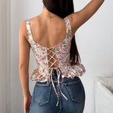 Phantasy French Style Strap Fishbone Camisole Women Hosweet Lace up Backless Tank Top Night club Crop Top Lady Women Clothing