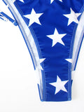 2025 New Women's Summer Beach Bikini Set American Flag Print Halter Strap Sexy Strapless Swimsuit for Beach Vacation Color Block