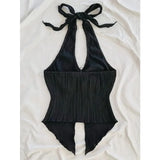 Summer for Women Sleeveless Top Clothes Solid Split Backless Women Sexy V-neck Halter Neck Crop Top