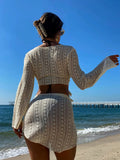 DEKA Women Solid 4 Piece Lace Up Bikinis Set Swimsuit Long Sleeve Cover Up with Skirt Swimwear New Push Up Bathing Suit Bikini