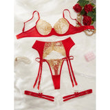 Toucheart 4-Piece Sexy Set See-Through Embroidered Mesh Sexy Underwear For Women Lace Contrast Color Garters Underwear Set New