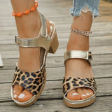Lightweight Leopard Print Thick Heel Sandals Women Summer High Heels Platform Sandles Woman Ankle Strap Non Slip Beach Sandalias