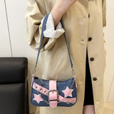 Fashion Women's Handbags Denim Stars Pattern Cool Girls Underarm Bag Female Small Shoulder Hobo Bags Chain Tote Bag