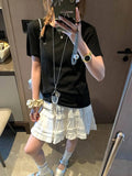 Sweet Korean Style Lace Loose Short Skirt White Tiered Ruffled Mini Skirt Elastic Waist Cute Casual Summer Skirt For Women EHAB