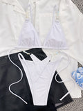 Solid Black 2-piece Swimsuit for Women,Pearl Chain Suspender Bikini,high Waist Thong Beach Backless Bathing Suit,swimwear 2026