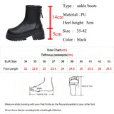 Pu Leather Black Ankle Boots Women Plus Size 42 Back Zipper Platform Boots Woman Streetwear Thick Sole Motorcycle Shoes Female