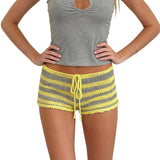 Women’s Summer Shorts Low Waist Stripe Print Knit Bodycon Shorts Beach Club Casual Grunge Stretchy Shorts