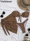 3PCS With Sarong Polka Dots Bandeau Bikini Women Swimwear Female Swimsuit Three-Pieces Bikini Set Bather Bathing Suit Swim V8189
