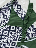 Sexy One Piece Swimsuit Swimwear Women Solid Ruffled V-neck Halter Backless Army Green Bathing Suit Beachwear Banadores Mujer