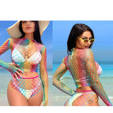 1 Set Sexy Women Fishnet Cover Ups Hollow Out Bodycon Women's Swimwear See through Tassel Dress without Bikini Beachwear